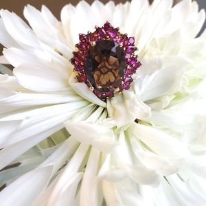 Simone • Smoky Quartz & Garnet Cocktail Ring
